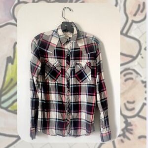 (men’s) Vintage Stapleford Brand Western Plaid ButtonUp Shirt Black, White &Pink